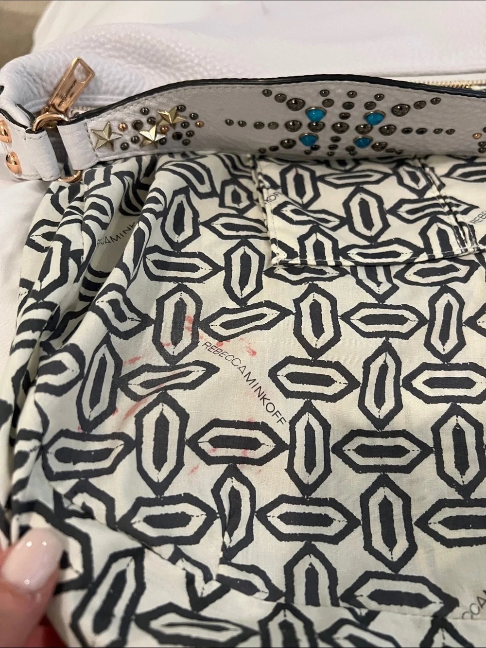 Rebecca Minkoff Bailey Austin Studded Hobo White Pebbled Leather Bag